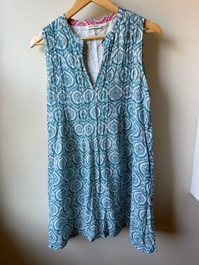 ROLLER RABBIT Ofelia Mini Dress  Medallion Cotton Pintuck Summer‎ Boho Pockets S